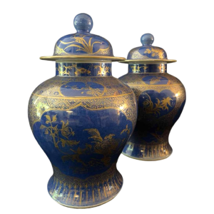 Pair of Chinese porcelain vases, baluster form, peonies, flowering branches, 19th century