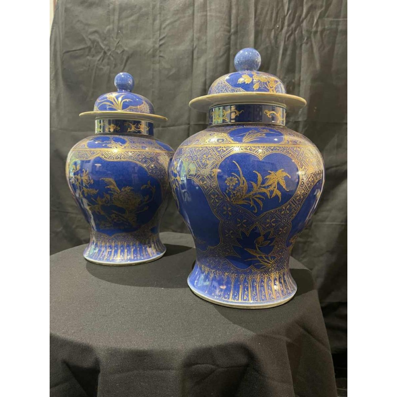 Pair of Chinese porcelain vases, baluster form, peonies, flowering branches, 19th century