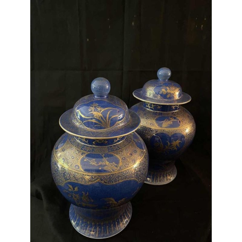 Paire de vases en porcelaine de Chine, forme balustre, pivoines, branchages fleuris, XIXe