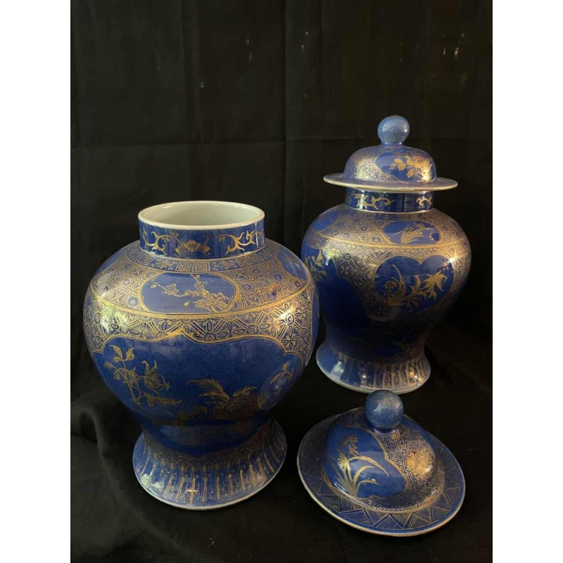 Paire de vases en porcelaine de Chine, forme balustre, pivoines, branchages fleuris, XIXe