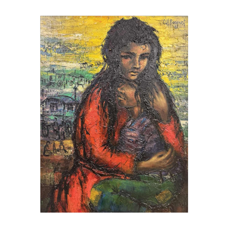 Olivier Henri BOSERET « Les gitans » 1961 peinture huile sur bois