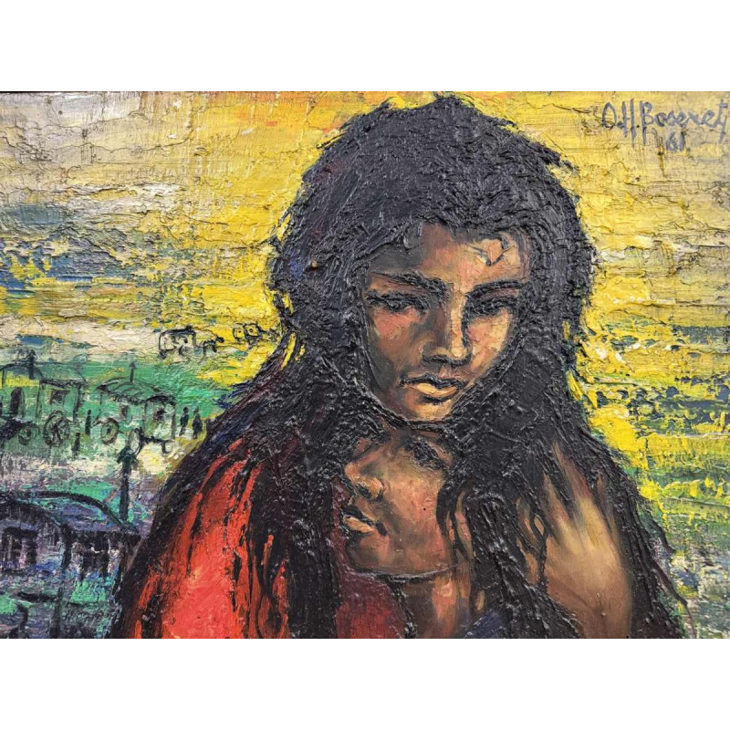 Olivier Henri BOSERET « Les gitans » 1961 peinture huile sur bois