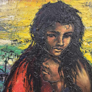 Olivier Henri BOSERET "The Gypsies" 1961 oil painting on wood