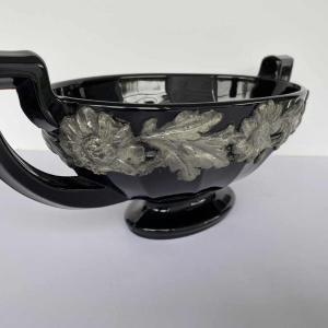 Val Saint Lambert 'Noémie' black bowl with pewter trim