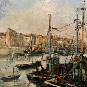 Jacques CALLAERT « Vue portuaire Ostende ? » peinture huile sur toile