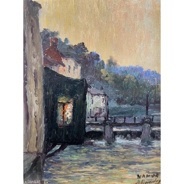 Albert DANDOY (1885-1977): La Sambre à Namur 1960 oil on copper