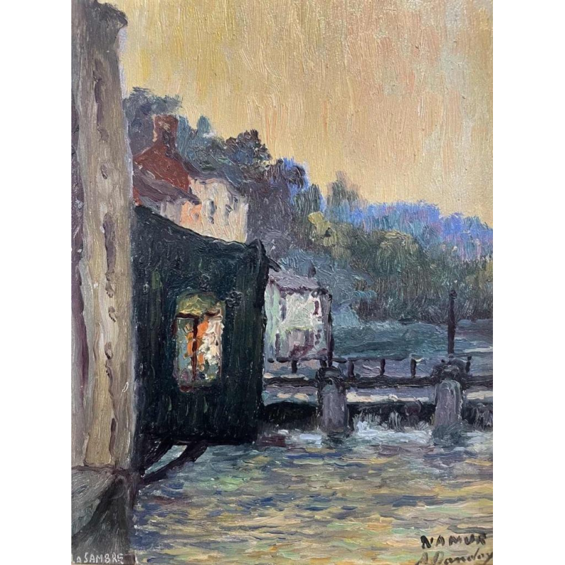 Albert DANDOY (1885-1977): « La Sambre à Namur 1960 » huile sur cuivre