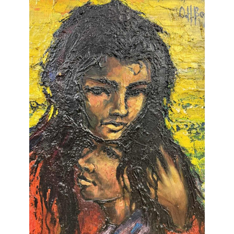 Olivier Henri BOSERET « Les gitans » 1961 peinture huile sur bois