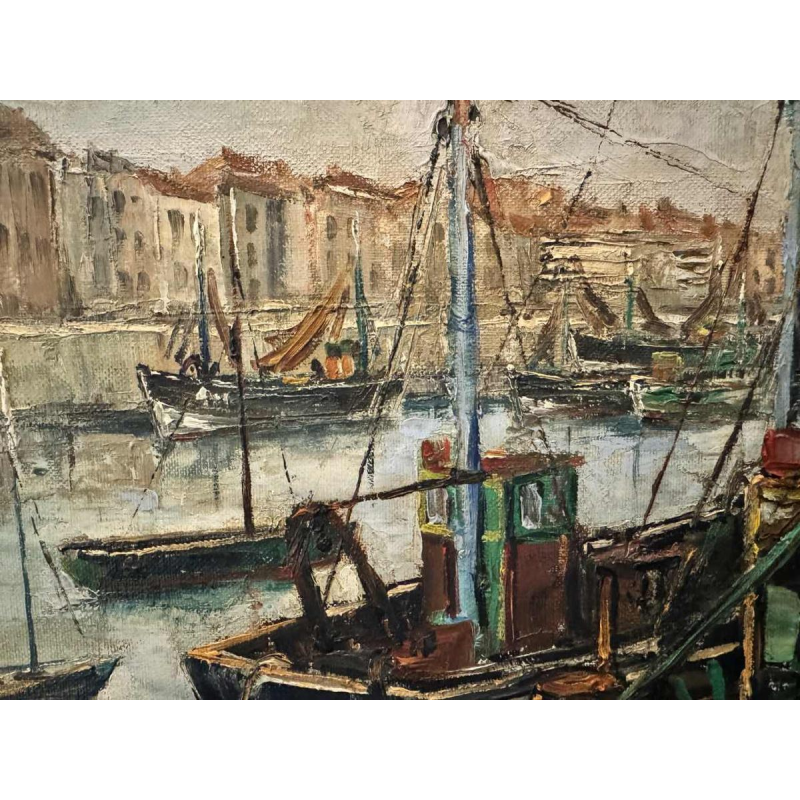 Jacques CALLAERT « Vue portuaire Ostende ? » peinture huile sur toile