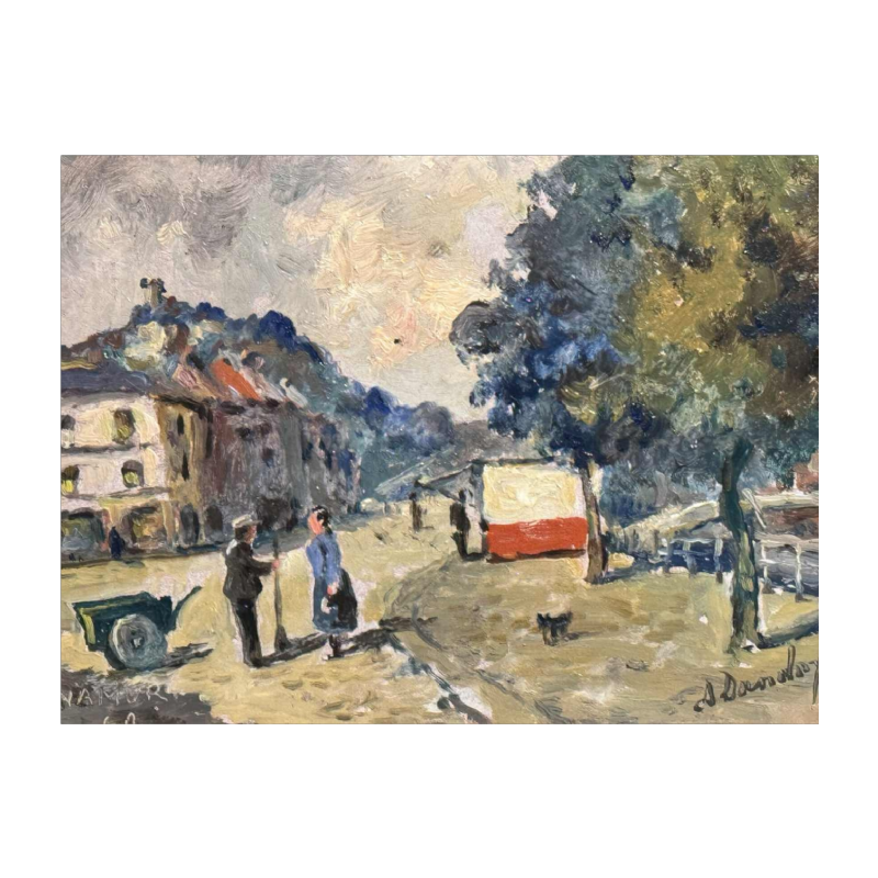Albert DANDOY « Rue du Pont 1960 » peinture huile sur cuivre