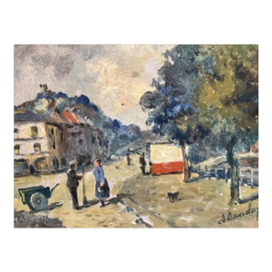 Albert DANDOY « Rue du Pont 1960 » peinture huile sur cuivre