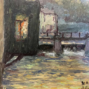 Albert DANDOY (1885-1977): La Sambre à Namur 1960 oil on copper