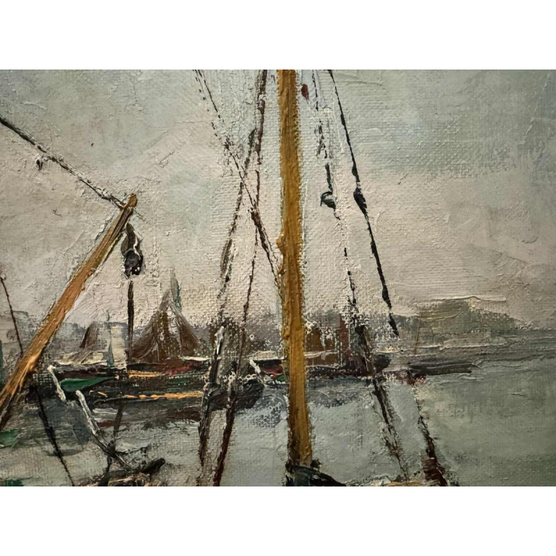 Jacques CALLAERT « Vue portuaire Ostende ? » peinture huile sur toile