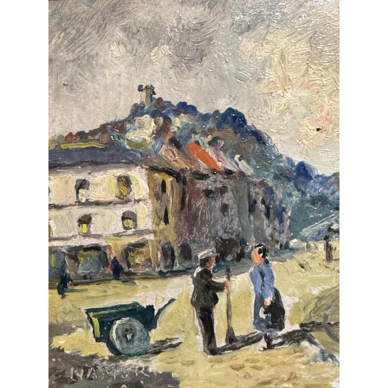 Albert DANDOY « Rue du Pont 1960 » peinture huile sur cuivre