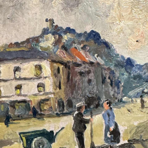 Albert DANDOY « Rue du Pont 1960 » peinture huile sur cuivre
