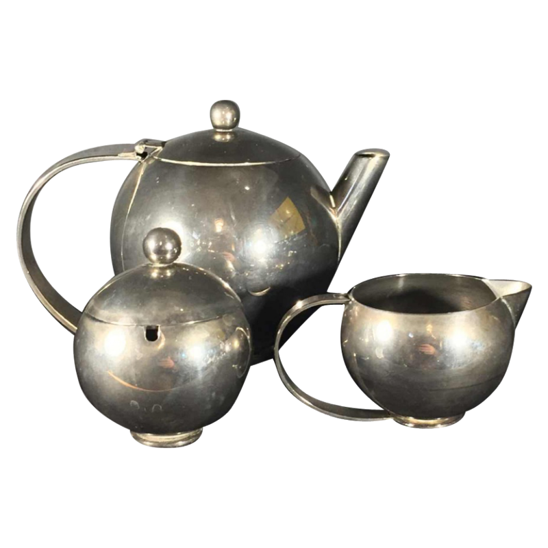 MODERNIST Silver Metal Tea Service Alpaca Mailleshort, circa 1940