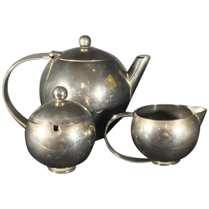 MODERNIST Silver Metal Tea Service Alpaca Mailleshort, circa 1940
