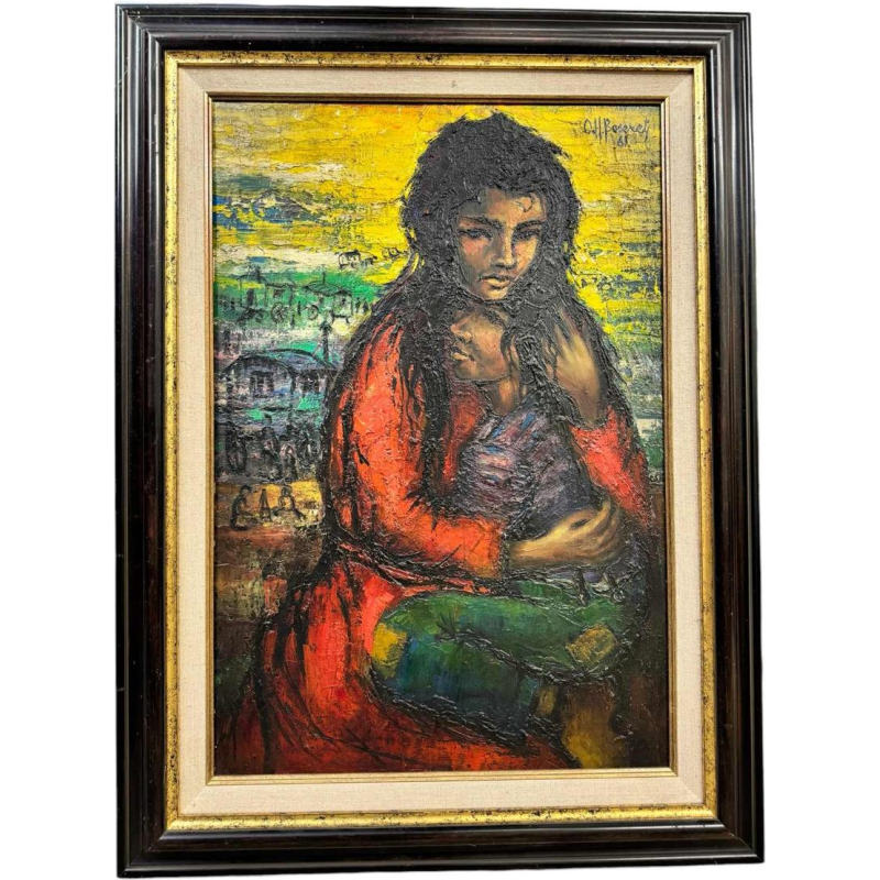 Olivier Henri BOSERET « Les gitans » 1961 peinture huile sur bois