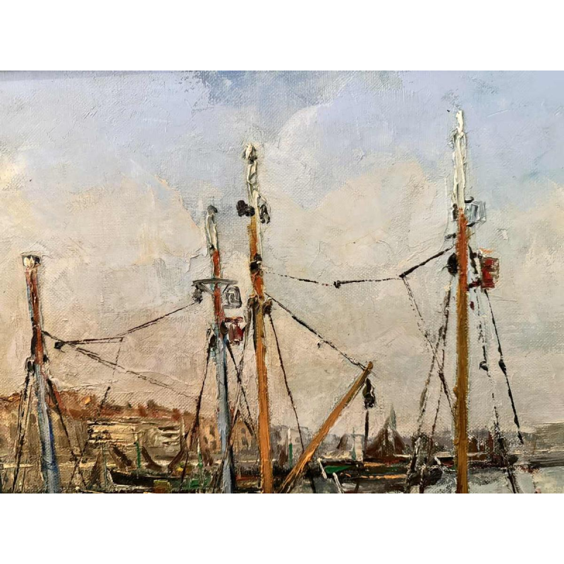 Jacques CALLAERT « Vue portuaire Ostende ? » peinture huile sur toile