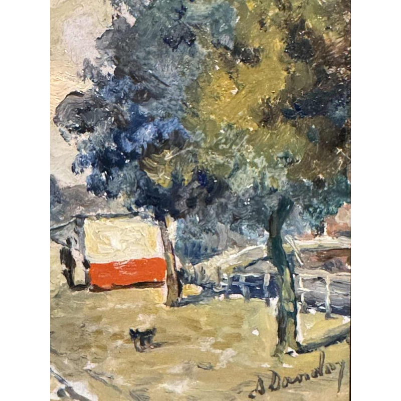 Albert DANDOY « Rue du Pont 1960 » peinture huile sur cuivre