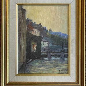 Albert DANDOY (1885-1977): La Sambre à Namur 1960 oil on copper