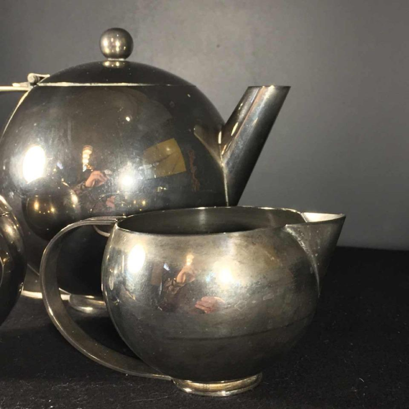 MODERNIST Silver Metal Tea Service Alpaca Mailleshort, circa 1940