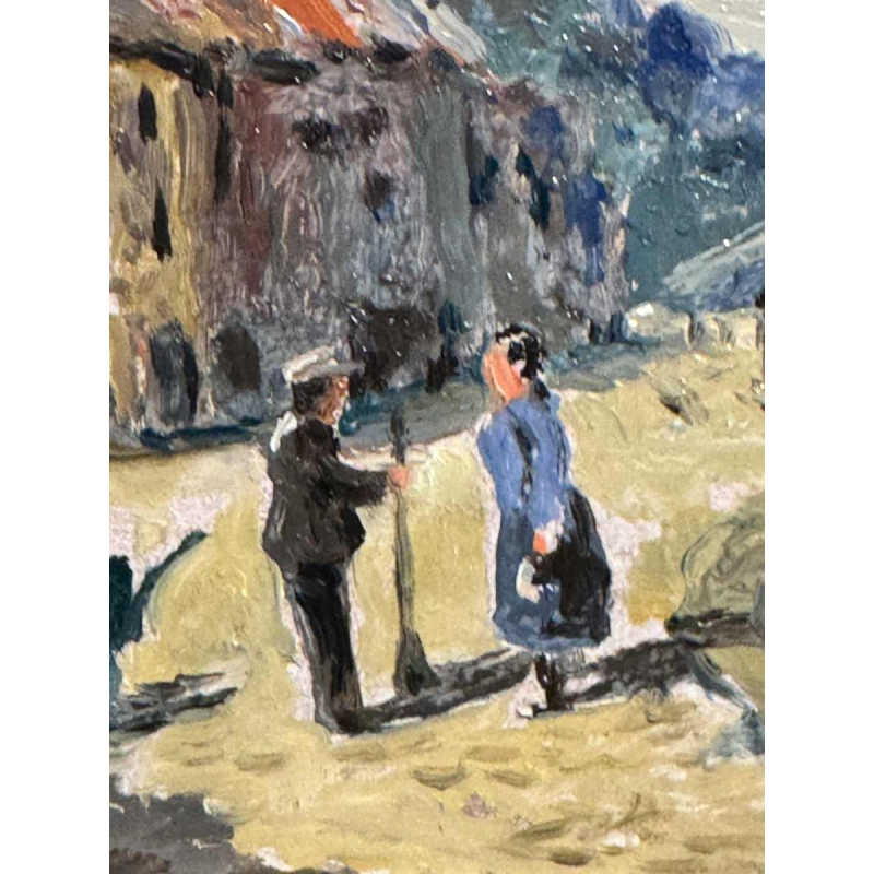 Albert DANDOY "Brug straat Namen 1960" schilderij olieverf op koper