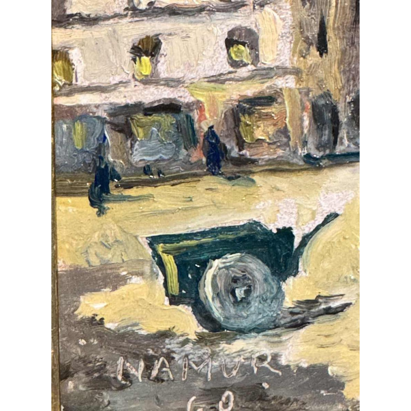 Albert DANDOY « Rue du Pont 1960 » peinture huile sur cuivre