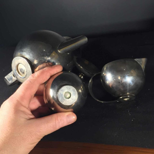 MODERNIST Zilveren metalen theeservies Alpaca Mailleshort, circa 1940