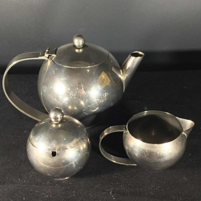 MODERNIST Silver Metal Tea Service Alpaca Mailleshort, circa 1940
