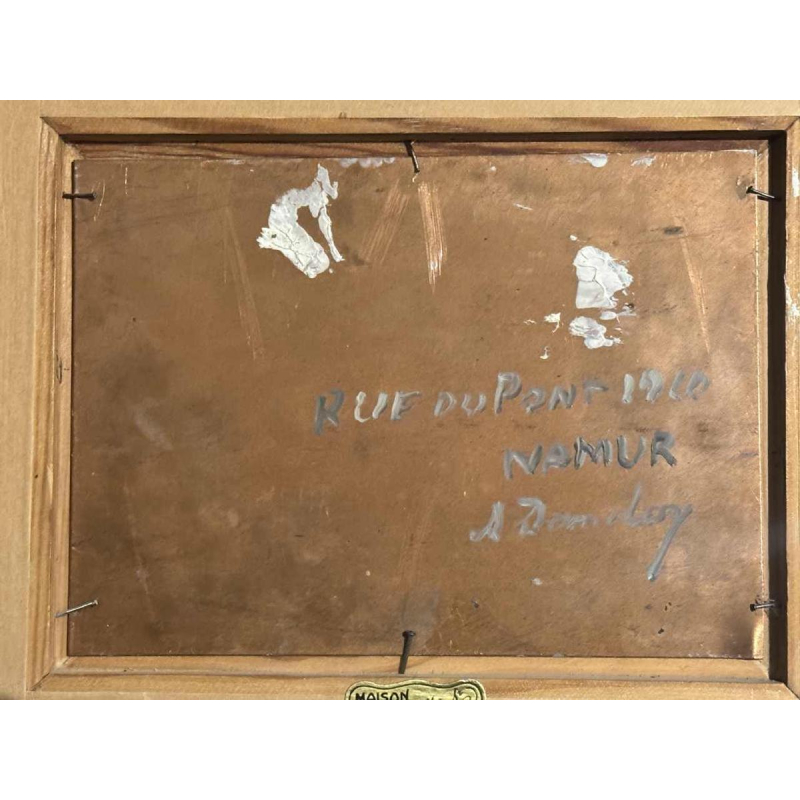 Albert DANDOY "Brug straat Namen 1960" schilderij olieverf op koper