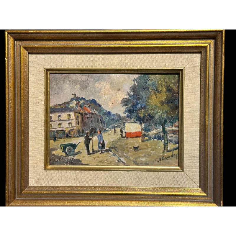 Albert DANDOY "Brug straat Namen 1960" schilderij olieverf op koper