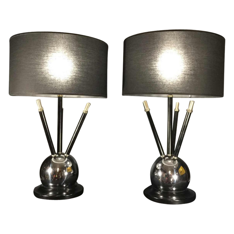 Pair of Art Deco " Sputnik Ball " Table Lamp, Jacques Adnet style, circa 1930/40