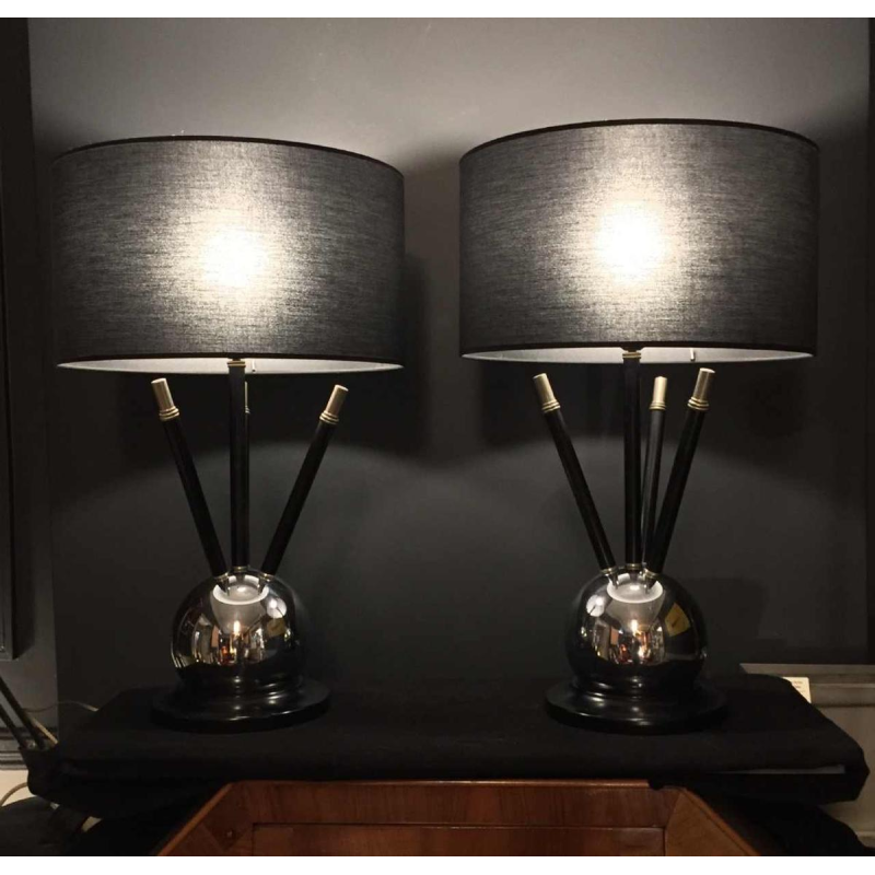 Paar Art Deco "Ball" Tafel lamp, Jacques Adnet stijl, circa 1930/40