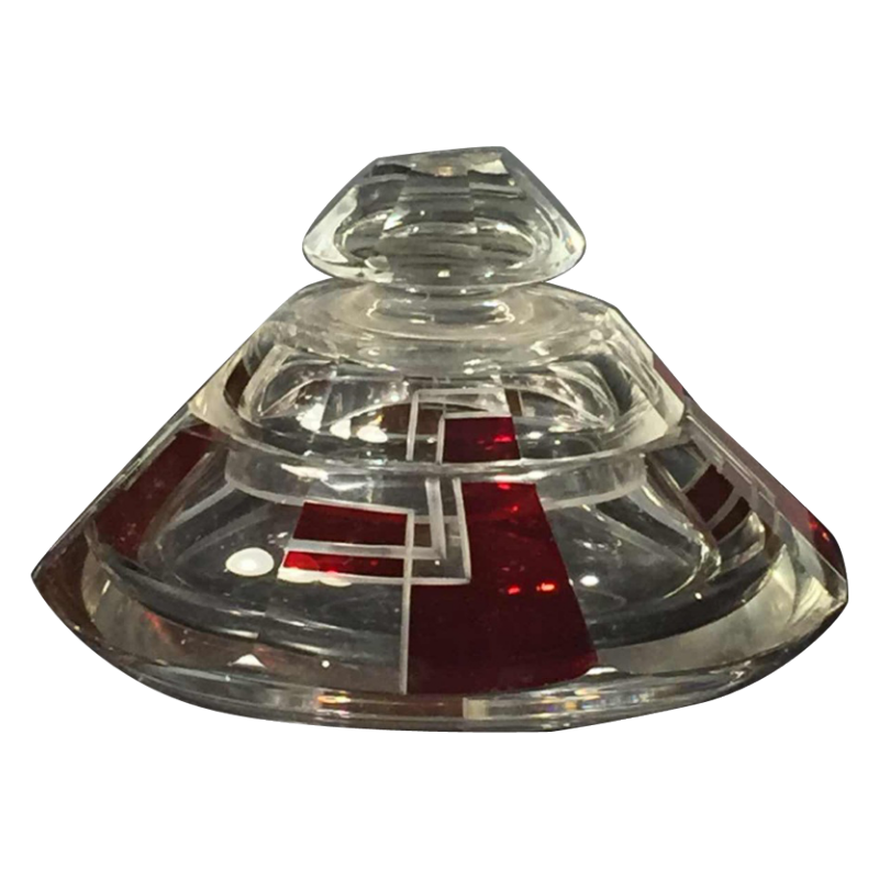 KARL PALDA, boite ART DECO moderniste rouge en verre de Bohème, circa 1930