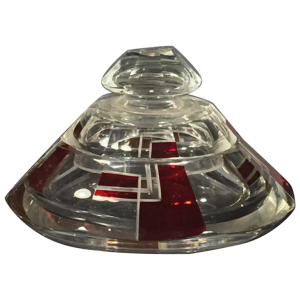 KARL PALDA, red constructivist ART DECO box in Bohemian glass, circa 1930