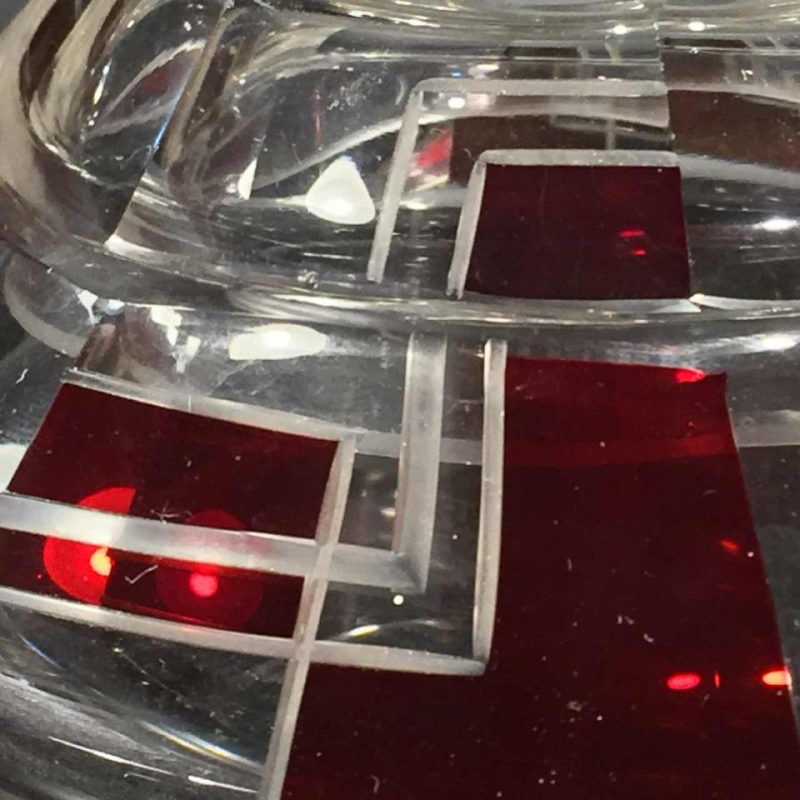 KARL PALDA, red constructivist ART DECO box in Bohemian glass, circa 1930