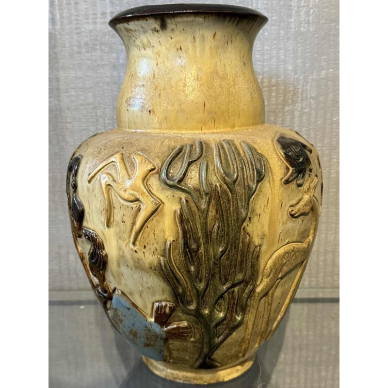 Jules GUERIN (1919-1999): vase pièce unique décor « africaniste »