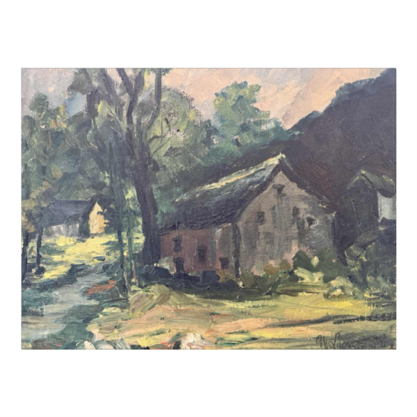 Marie LAMBREXHE "Au pied des ruines de Logne " schilderij olieverf op doek, 1955