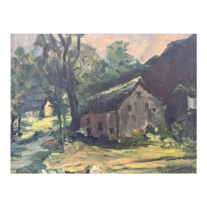 Marie LAMBREXHE "Au pied des ruines de Logne » painting oil on canvas, 1955