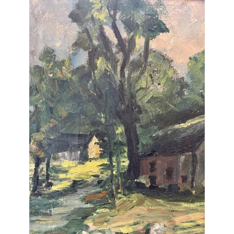 Marie LAMBREXHE "Au pied des ruines de Logne » painting oil on canvas, 1955