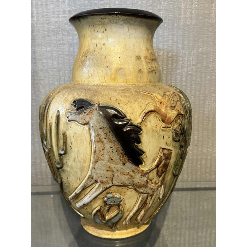 Jules GUERIN (1919-1999): vase pièce unique décor « africaniste »