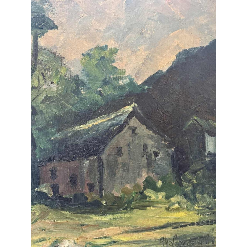 Marie LAMBREXHE "Au pied des ruines de Logne " schilderij olieverf op doek, 1955