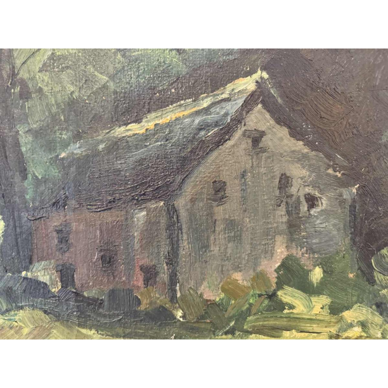 Marie LAMBREXHE "Au pied des ruines de Logne " schilderij olieverf op doek, 1955