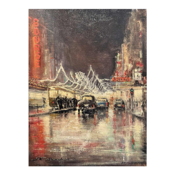 Jacques CALLAERT « Brussel Boulevard Anspach Feestdagen 1955 » schilderij olie op doek