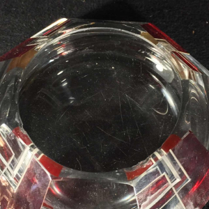 KARL PALDA, red constructivist ART DECO box in Bohemian glass, circa 1930