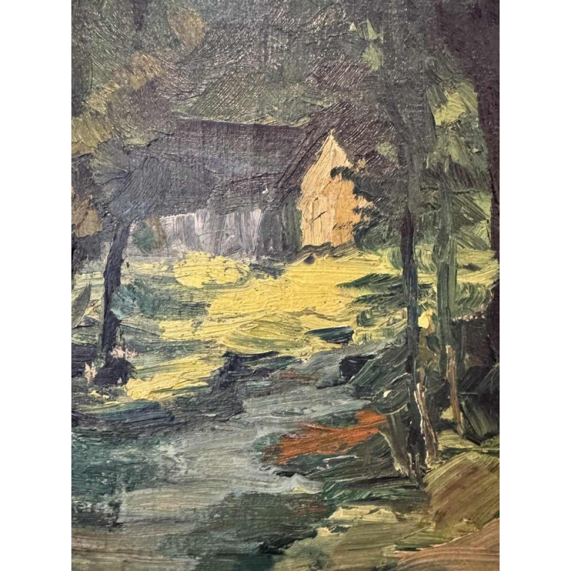 Marie LAMBREXHE "Au pied des ruines de Logne " schilderij olieverf op doek, 1955