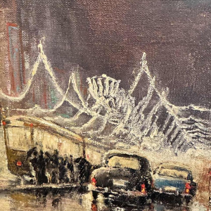 Jacques CALLAERT « Brussels Boulevard Anspach End of Year 1955 » painting oil on canvas