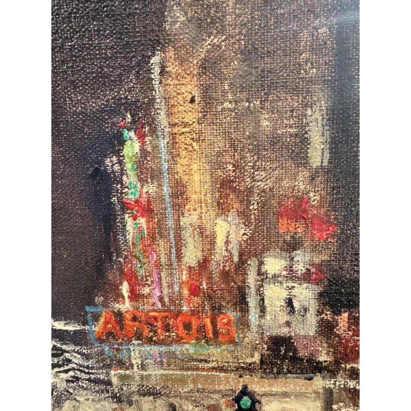 Jacques CALLAERT « Brussel Boulevard Anspach Feestdagen 1955 » schilderij olie op doek