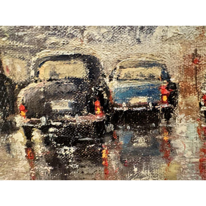 Jacques CALLAERT « Brussels Boulevard Anspach End of Year 1955 » painting oil on canvas